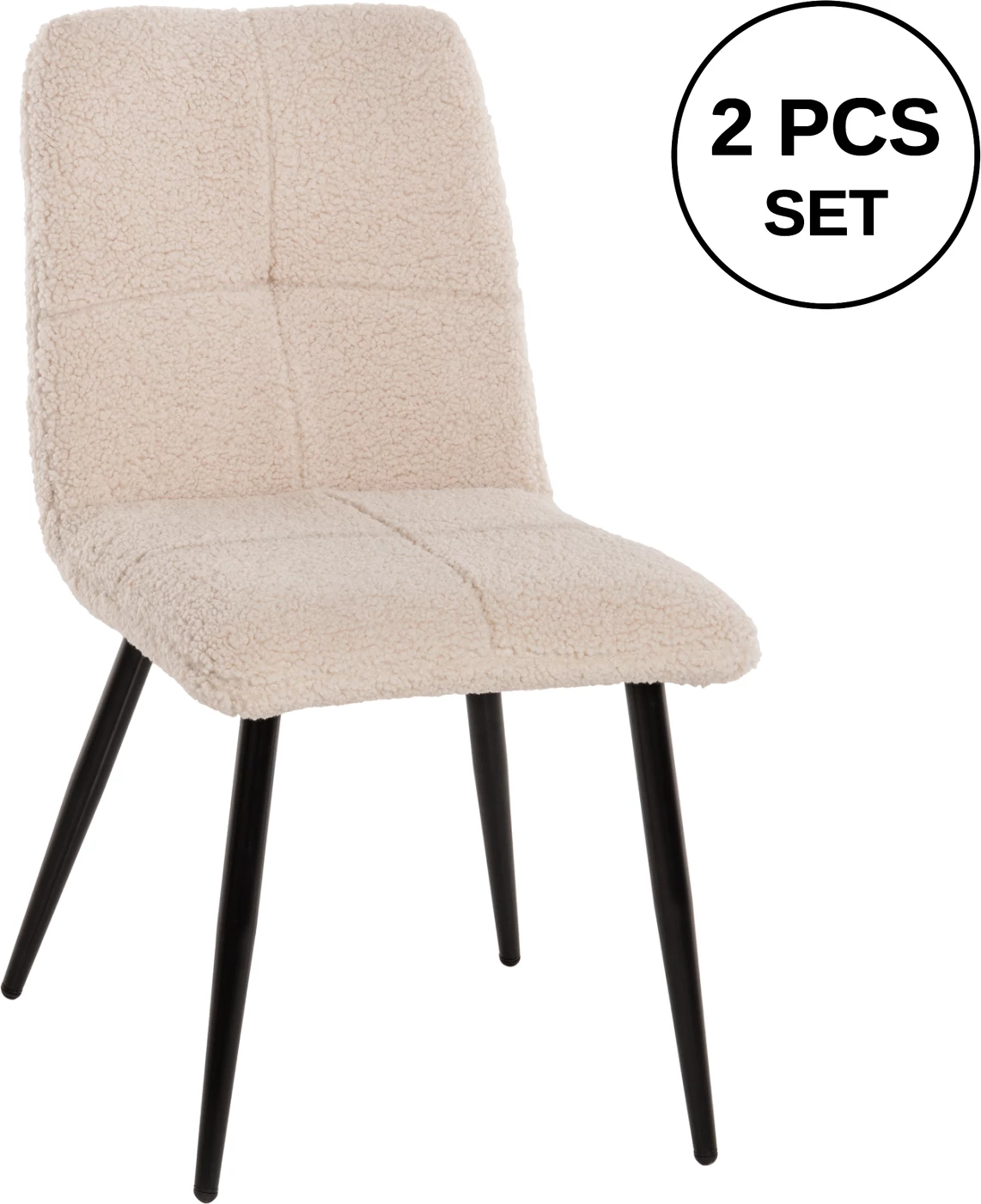 Karrige SHELLY FH8590.02, pëlhurë TEDDY, këmbë metalike bardhë-zi, 48x64x87Hcm., set prej 2 copash