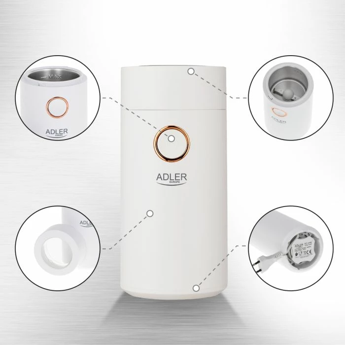 Mulli kafeje Adler AD4446WG 150W 75g, i bardhë