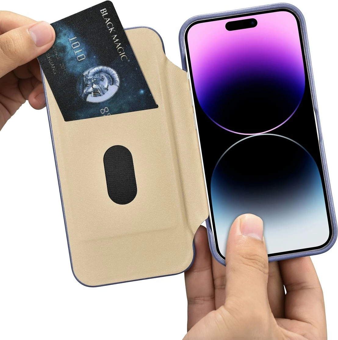 Mbështjellës iCarer CE Premium lëkure për iPhone 14 Pro Max, MagSafe, Vjollcë e lehtë