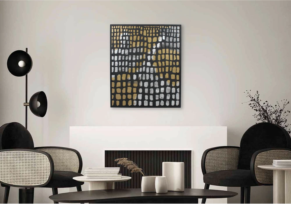 Pikturë dekorative Pic, metal i zi, ar, MDF i bardhë, 77x92x2cm