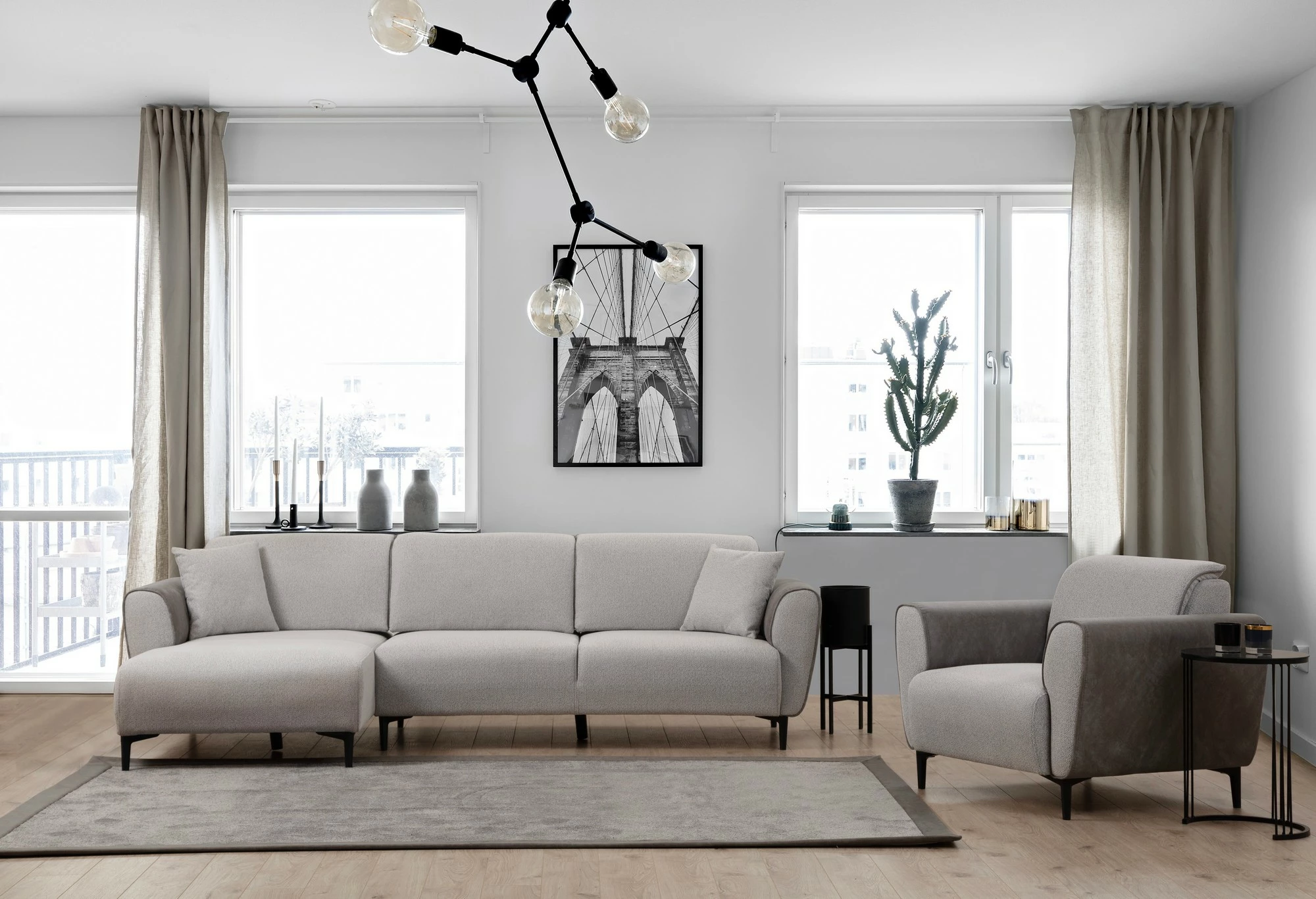 Kënd-sofë krevate Atelier del Sofa, aren majtas, ngjyrë gri