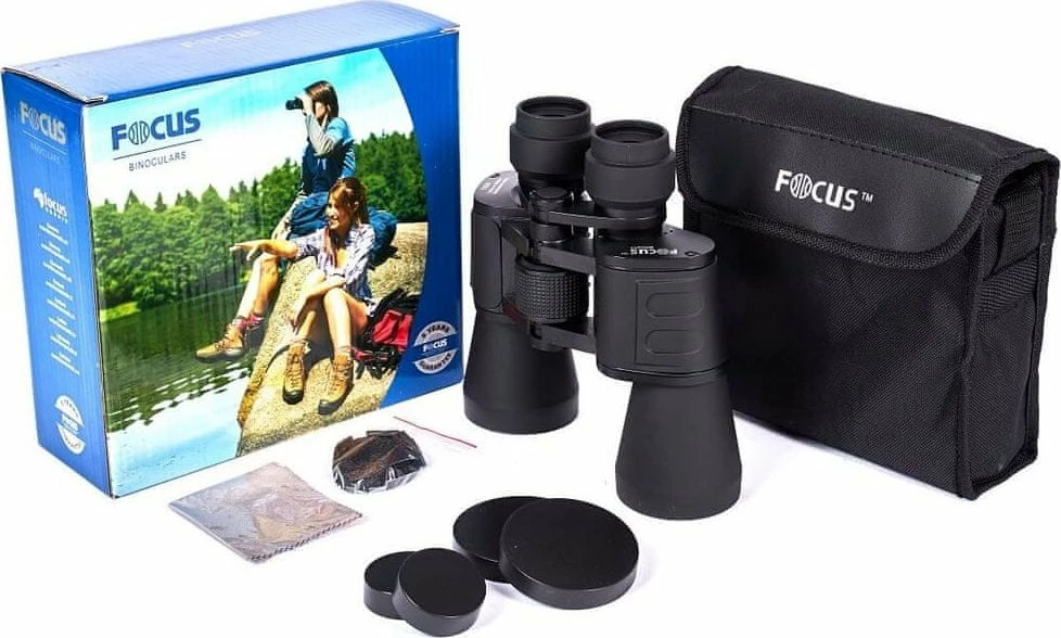 Lornetë Focus Bright 12x50, e zezë, set me çantë, rrip dhe leckë pastrimi