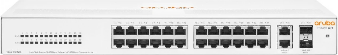 Switch Aruba Instant On 1430, Hewlett Packard Enterprise, R8R50A, 26 porte Gigabit, 2 SFP, i bardhë