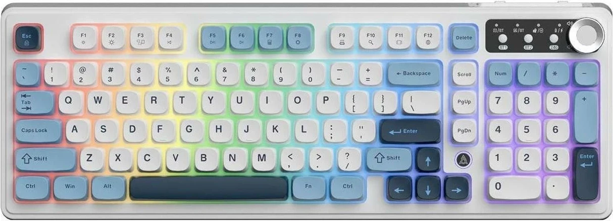 Tastierë wireless Ajazz AF98 PLUS, 98%, RGB, Bluetooth/2.4GHz/USB-C, e bardhë