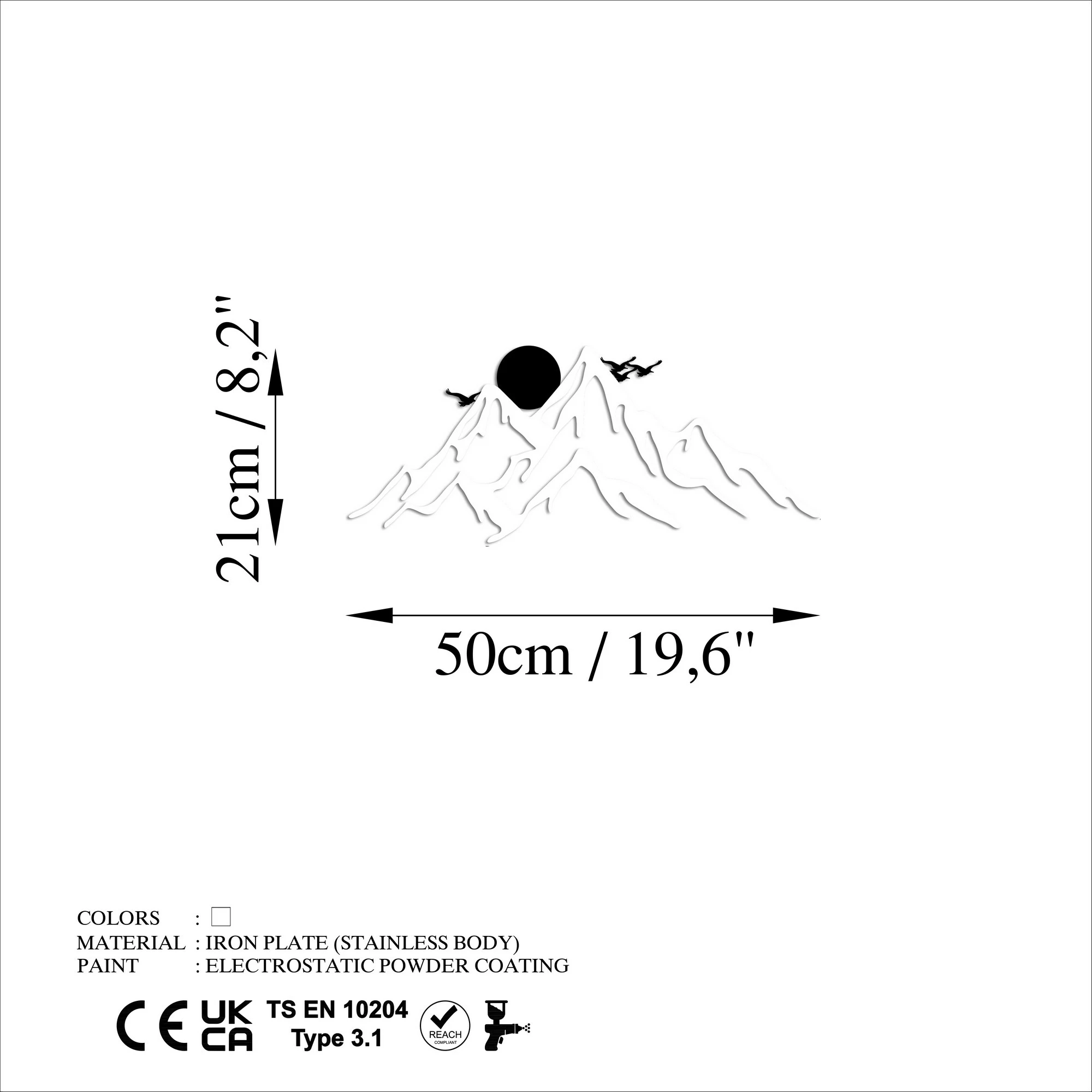 Aksesor muri dekorativ prej metali, Wallity, mal i plotë dhe male, 2 copë, ngjyrë e zezë dhe e bardhë, 50x21cm