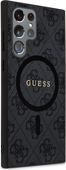 Mbështjellës Guess 4G Collection Leather Metal Logo MagSafe për Samsung Galaxy S24 Ultra, i zi
