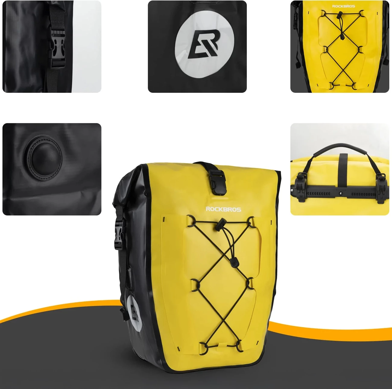 Çantë anësore për biçikletë Rockbros 30140022005, 25-32 l, e papërshkueshme nga uji, PVC, për bagazhier, e verdhë