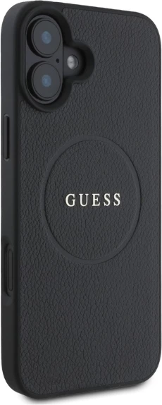 Mbështjellës Guess Grained Ring MagSafe për iPhone 16, i zi