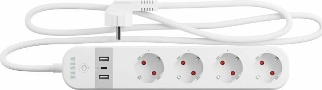 Zgjatës prizash smart Tesla PS300 TSL-SPL-SPS300, 4x Schuko + 3x USB, Wi‑Fi, kabllo 2 m, bardhë