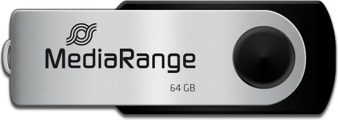 USB stick MediaRange 64GB, USB 2.0, Type-A/Micro-USB, swivel, zi, argjendtë