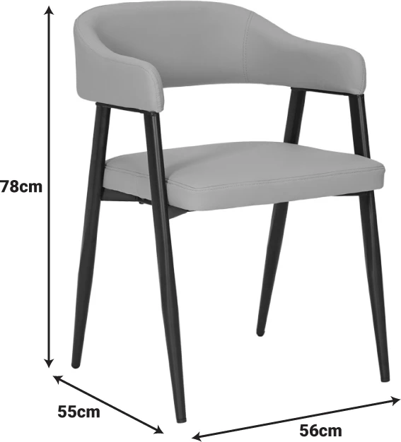 Fotel Sezan, lëkurë PU e zezë, këmbë metalike, 56x55x78cm