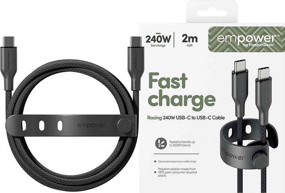 Kabl PanzerGlass empower Racing USB-C në USB-C, 240W, 2m, USB 2.0, i zi (Space Black)