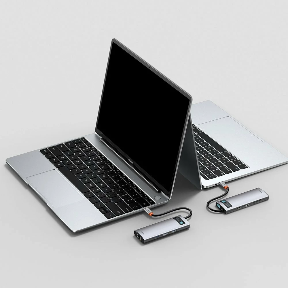 HUB Baseus Metal Gleam 8in1, USB-C, HDMI 4K, RJ45, 100W PD, Gri