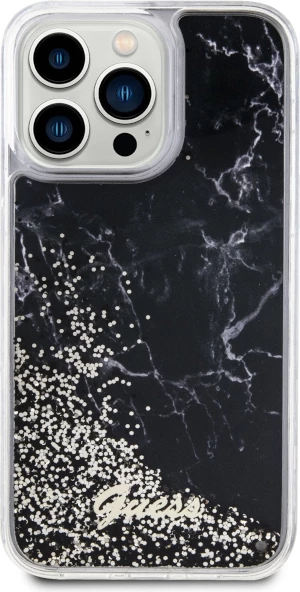 Mbështjellës Guess Liquid Glitter Marble për iPhone 14 Pro Max 6.7", i zi