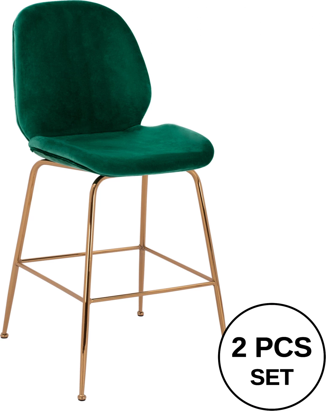 Karrige për bar, lartësi mesatare, Nora FH8524.03, kadife ngjyrë selvi dhe kornizë metalike e artë, 52x61,5x103 cm., set prej 2 copë