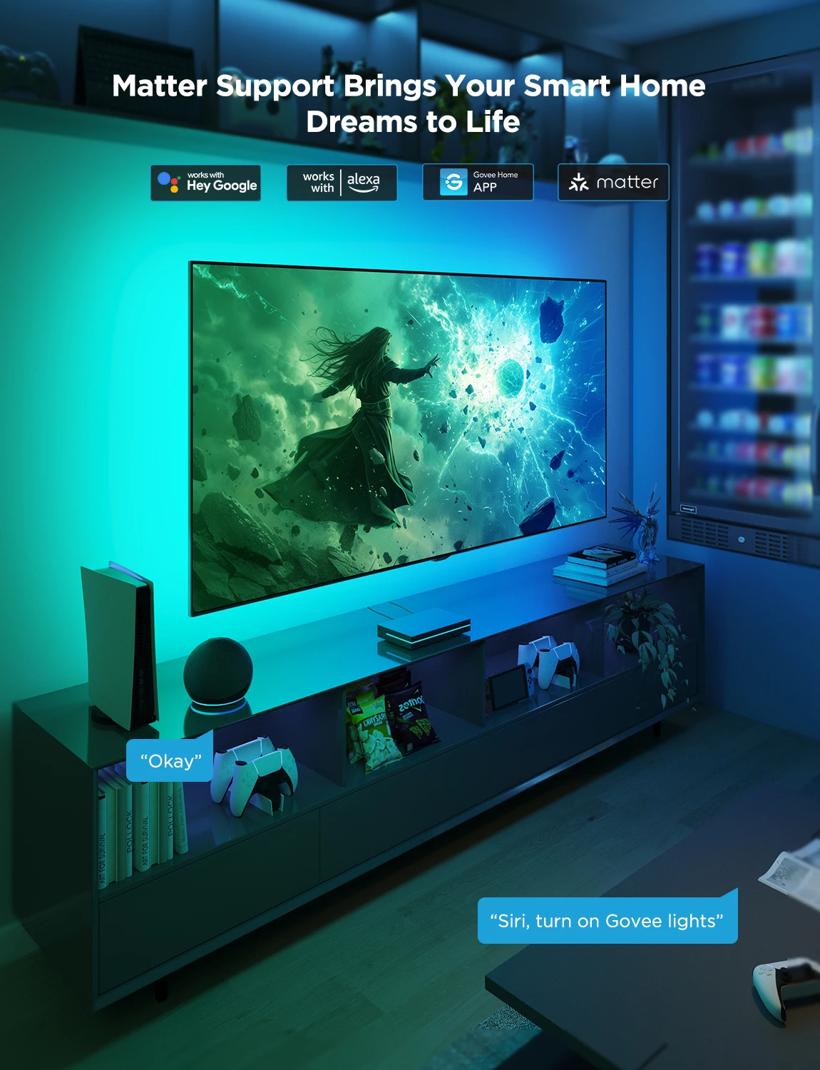 Sync box Govee Smart AI Sync Box Kit 2 për TV 55-65", HDMI 2.1 (8K/60Hz, 4K/144Hz), kit me shirit LED, e zezë