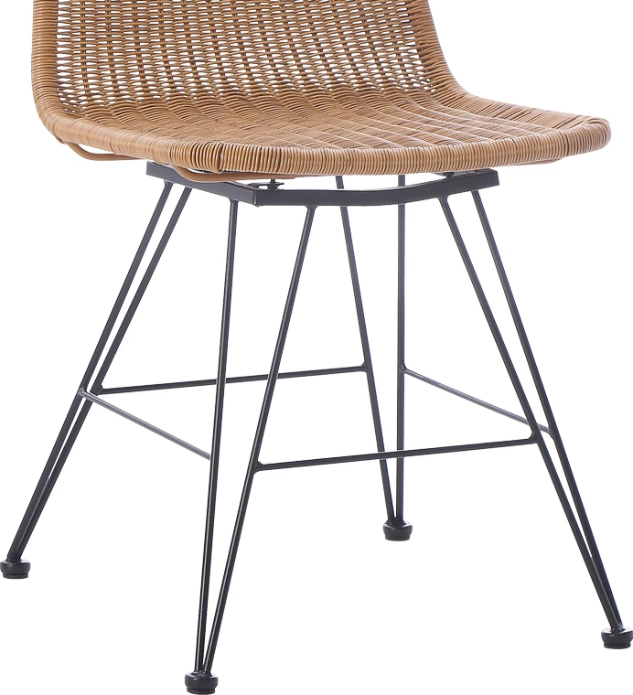 Karrige pe rattan, ngjyrë natyrale, këmbë metali të zeza, 44x58x82cm