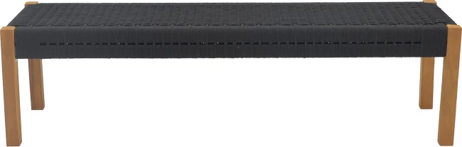 Stol Uma dru teak dhe litar pe, ngjyrë e zezë, 120x45x40cm