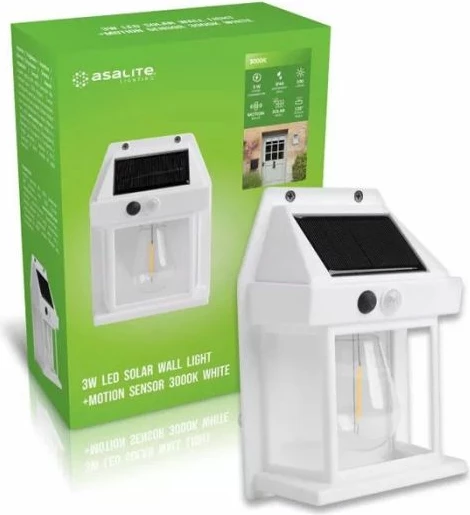Ndriçues muror solar LED Asalite ASAL0289 3W 100 lm 3000K IP44 120×170 mm, i bardhë