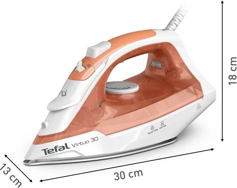 Hekur Tefal Virtuo 30 FV2C40E0 2000 W, pllakë qeramike, avull/dry, Peach/White