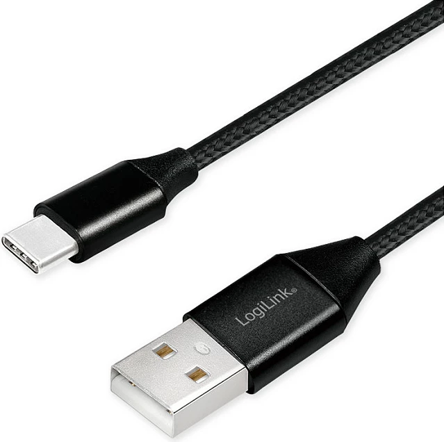 Kabllo USB-C në USB-A LogiLink, USB 2.0, 0.3 m, e thurur, e zezë