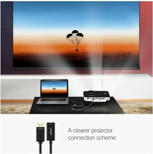 Adapter DisplayPort në HDMI UGREEN 40363, 4K 30Hz, DP mashkull në HDMI femër, kabllo 0.25 m, i zi