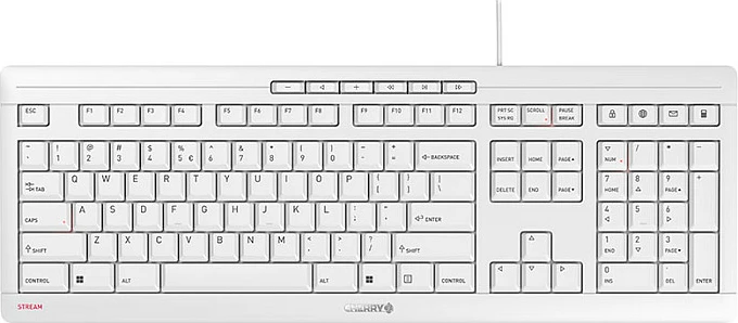 Tastierë CHERRY STREAM, Full-size, Wired, USB, Mekanike, QWERTY, Bardhë