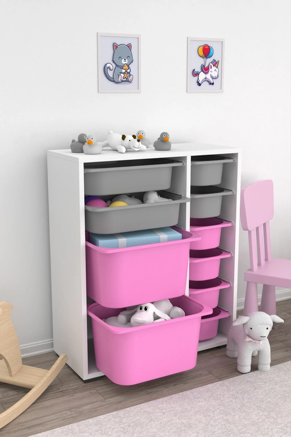 Dollap multifunksional Hanah Home, Zen 2D2K6U, bardhë, gri, rozë