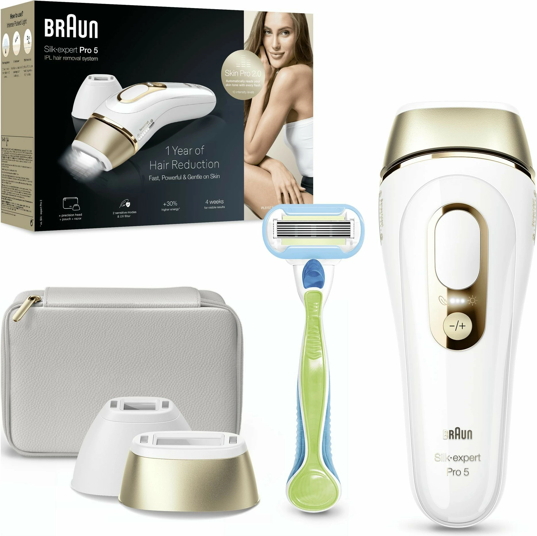 Pajisje IPL Braun Silk-expert Pro PL5152, për heqje qimesh, e bardhë