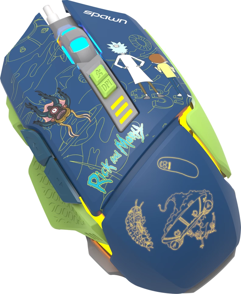 Maus gaming RGB Spawn Rick and Morty, 12800 DPI, 7 butona, USB-A me kabllo, blu