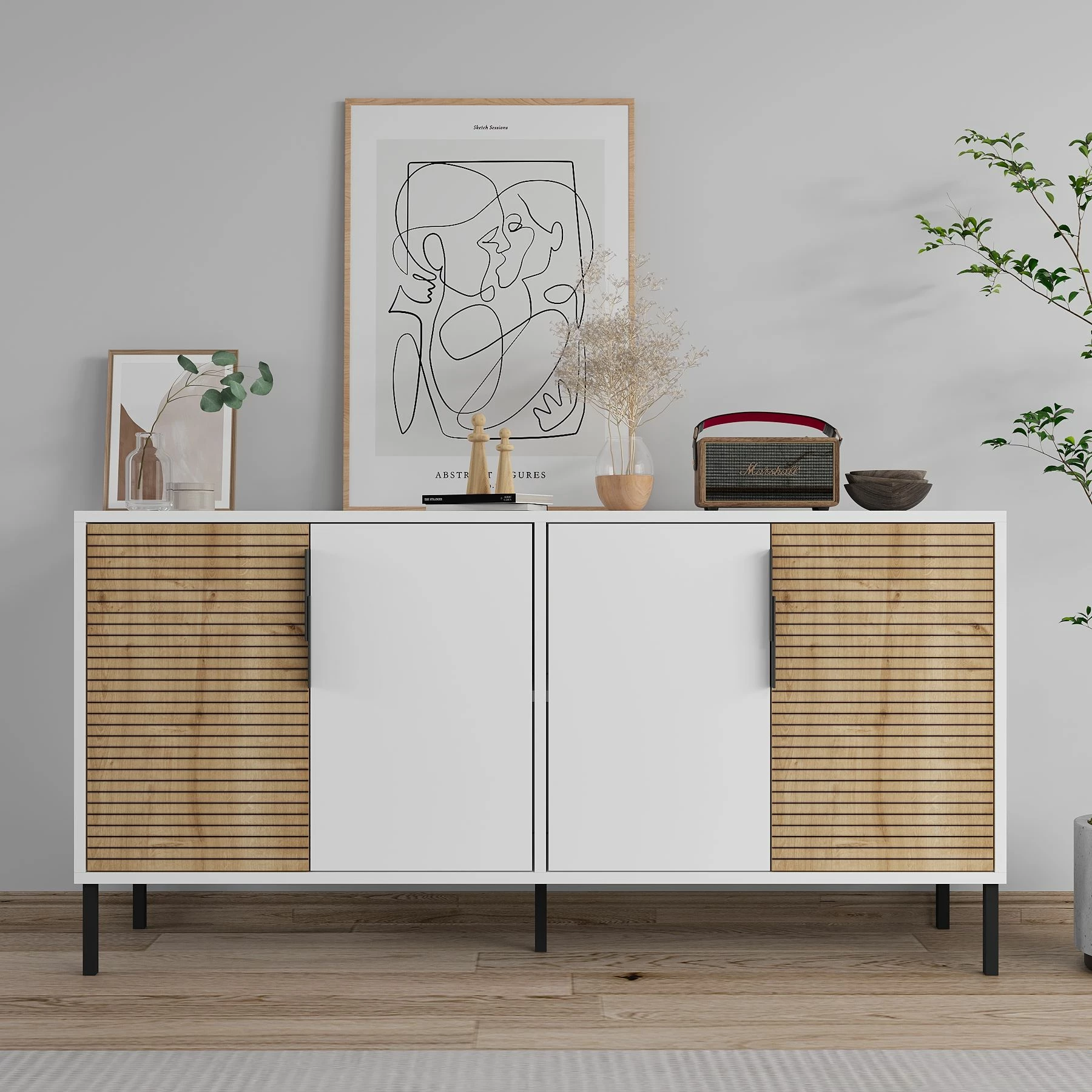 Konsol Skye Decor, ngjyrë e bardhë, lisi sapphire