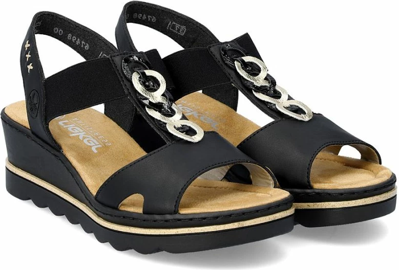 Sandale platforme për femra Rieker 67498-00, të zeza