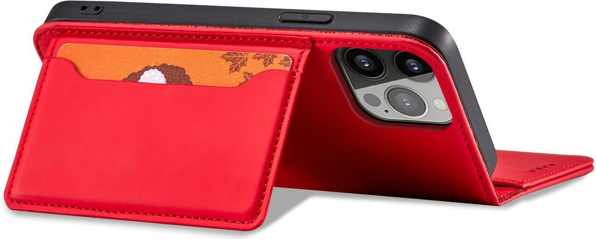 Mbështjellës Hurtel Magnet Card Case për iPhone 14 Pro, me kapak, portofol dhe mbajtëse, Kuq
