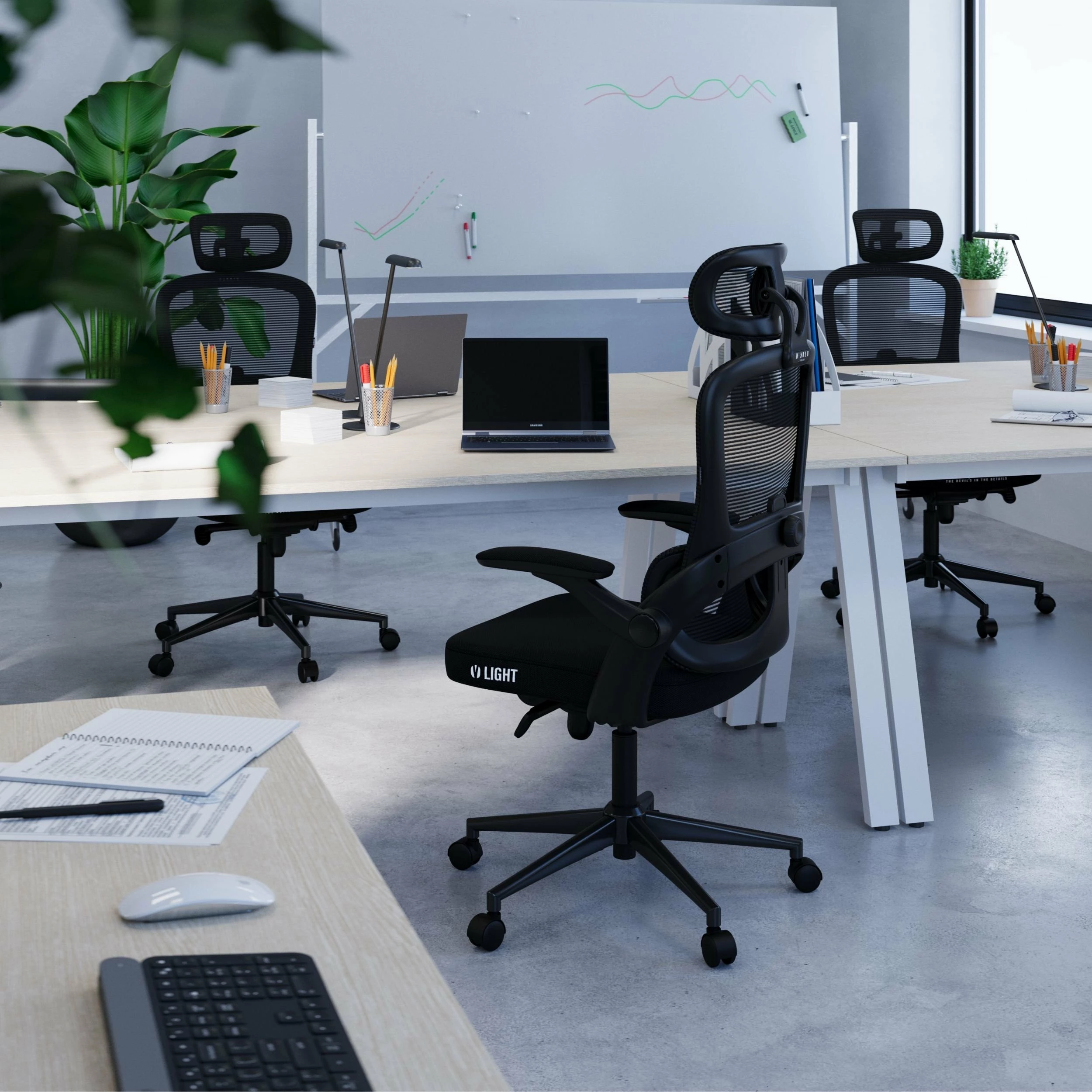 Karrige zyre ergonomike Diablo Chairs V-Light, mbështetje lumbare dinamike, 3D armrests, deri 110 kg, e zezë