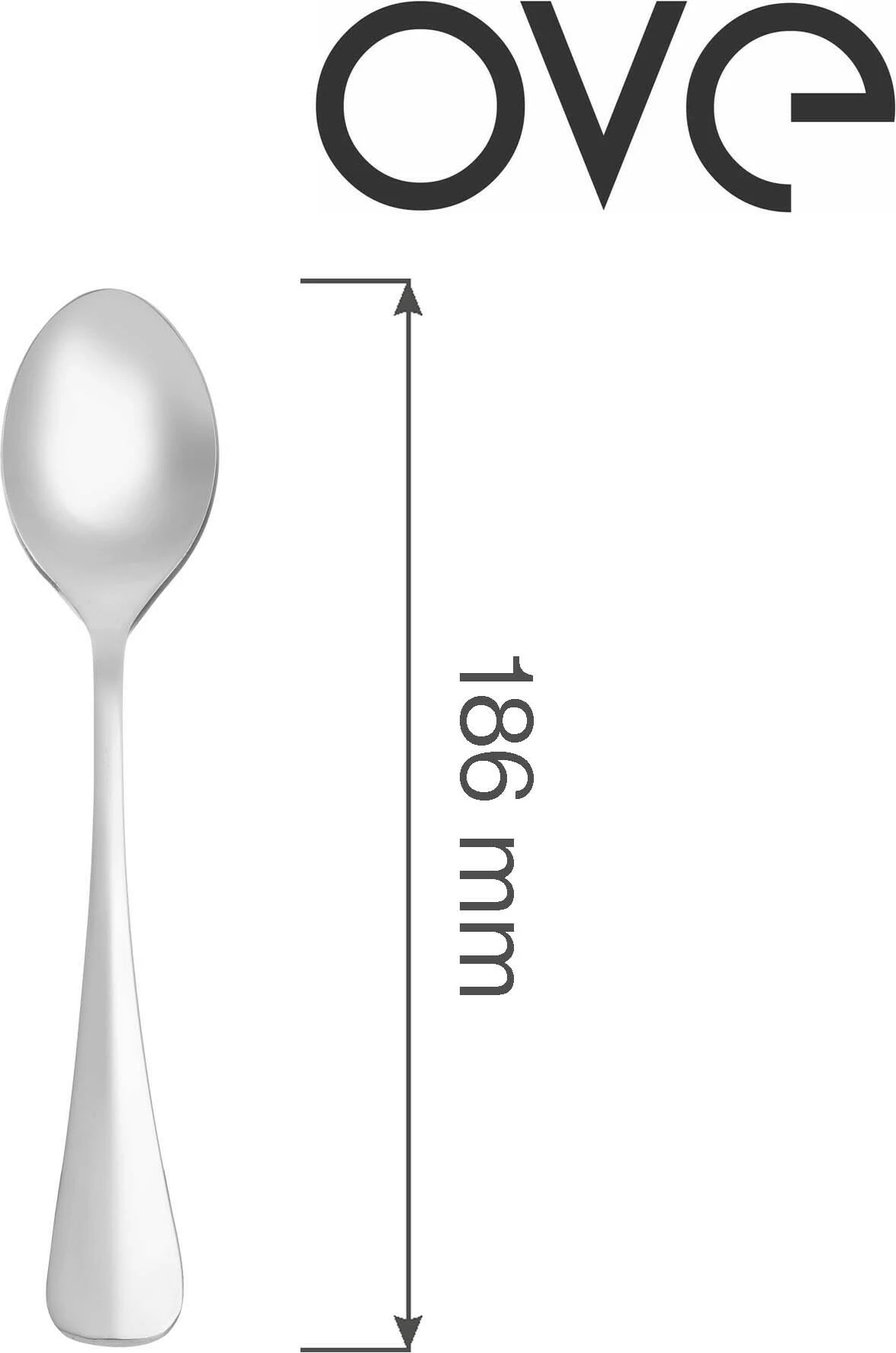 Lugë ëmbëlsire OVE Baguette 186 mm, çelik inox 18/10, set 12 copë, argjendtë