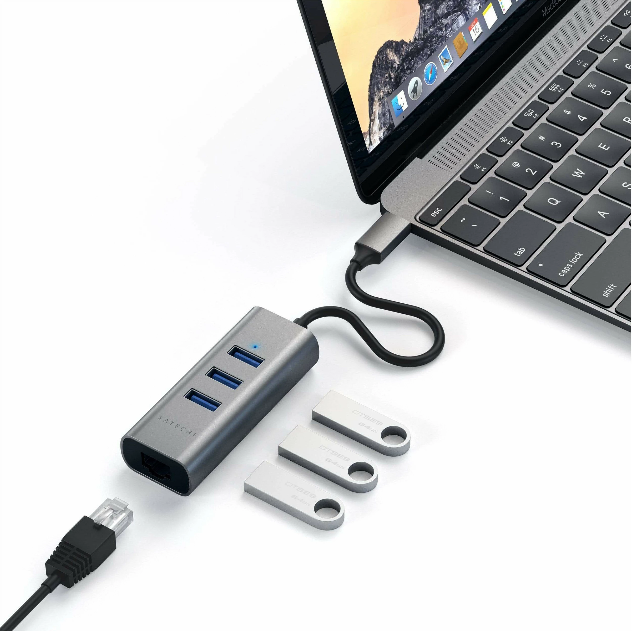 Hub USB-C Satechi ST-TC2N1USB31AM, 3x USB 3.0 + Ethernet, gri