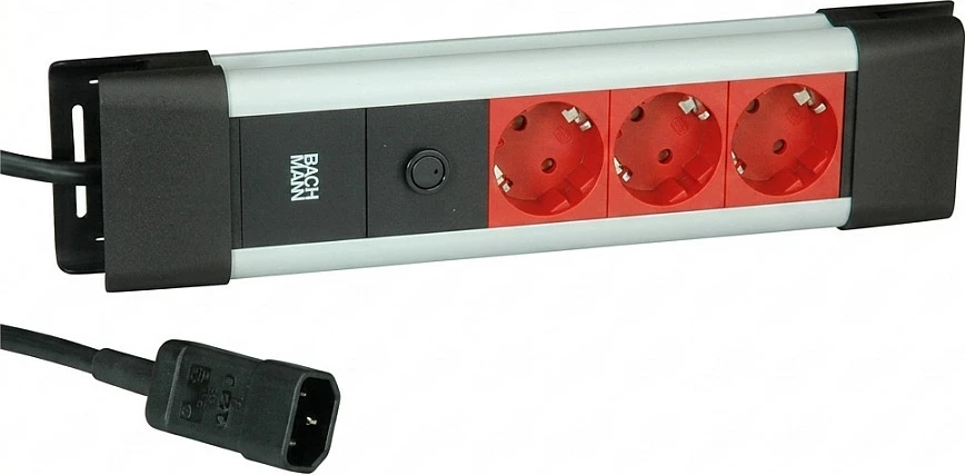 Zgjatues rryme Bachmann Connectus, 3x Schuko (CEE7/3), IEC C14, 10A, 2 m, i kuq