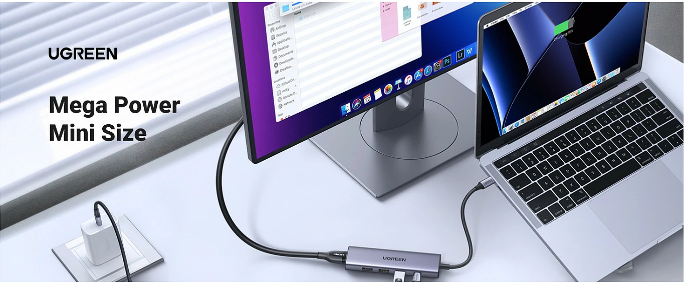 Hub USB-C Ugreen CM511, 6-në-1, HDMI 4K, 3x USB-A, lexues SD/TF, argjendtë