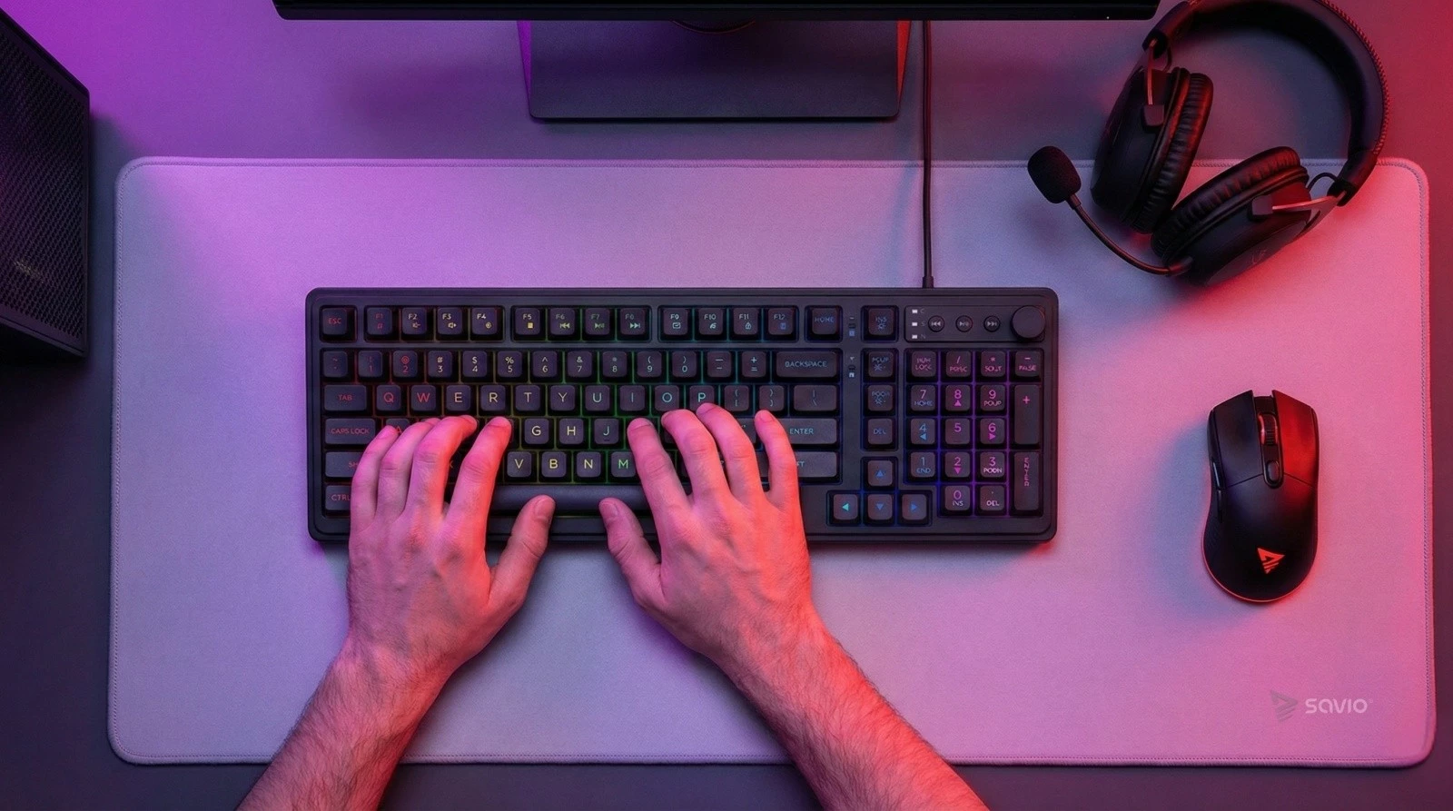 Tastierë gaming Savio GALAXIS, membrane, RGB, me kabllo USB 1.5 m, US QWERTY, e zezë