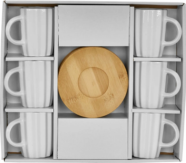 Set filxhanësh espresso Cactus, porcelan i bardhë, bambu natyrale, 6 copë, 32x28x7cm