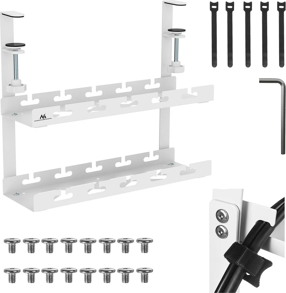 Organizues kabllosh nën tavolinë Maclean MC-104 W, 2 nivele, çelik, Bardhë