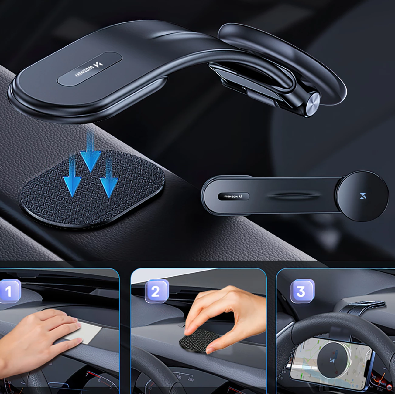 Mbajtës magnetik për makinë Wozinsky WCZ2Y2S me karikues wireless MagSafe 15W, i zi