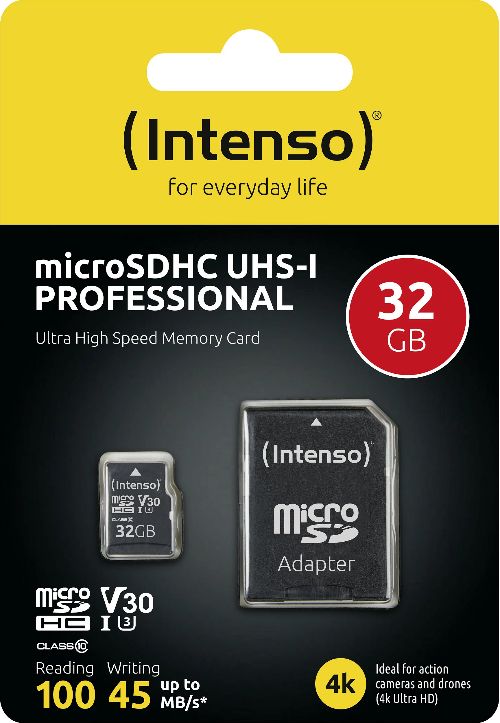 Kartelë memorje Intenso microSDHC 32GB, UHS-I U3 V30, Class 10, me adapter SD, e zezë