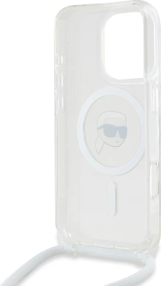 Mbështjellës Karl Lagerfeld Crossbody IML Karl Head MagSafe për iPhone 16 Pro Max, Transparent
