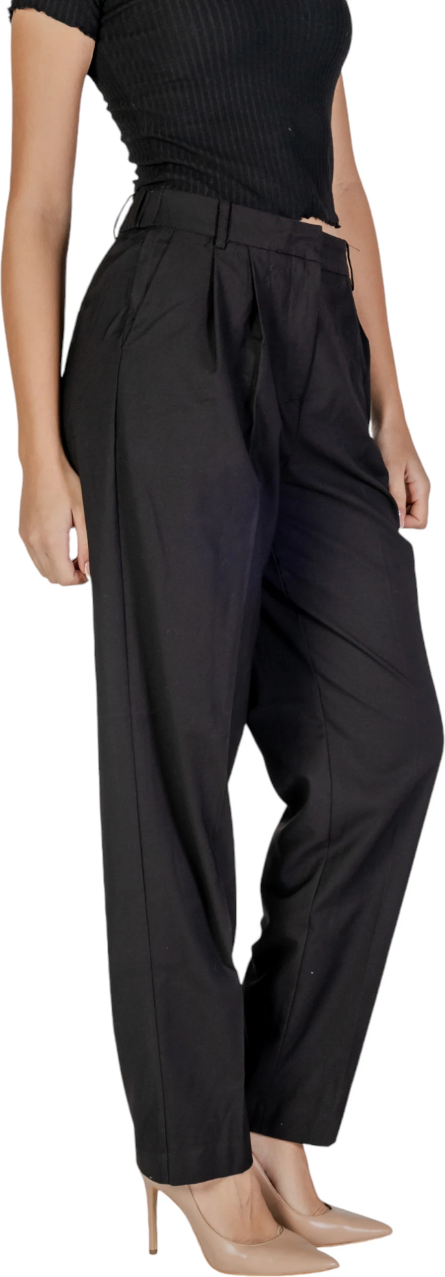Pantallona për femra Vila Clothes VIRILEY LANYA HW PANTS/BF 14101013, të zeza [Madhësia: 38]