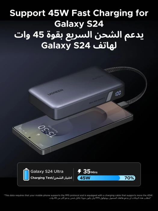 Powerbank UGREEN Nexode 55996B 20000mAh 67W me kabllo USB-C të integruar, gri, set 2 copë