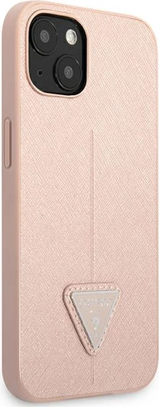 Mbështjellës Guess GUHCP13SPSATLP për iPhone 13 mini 5.4", Saffiano Triangle, Rozë