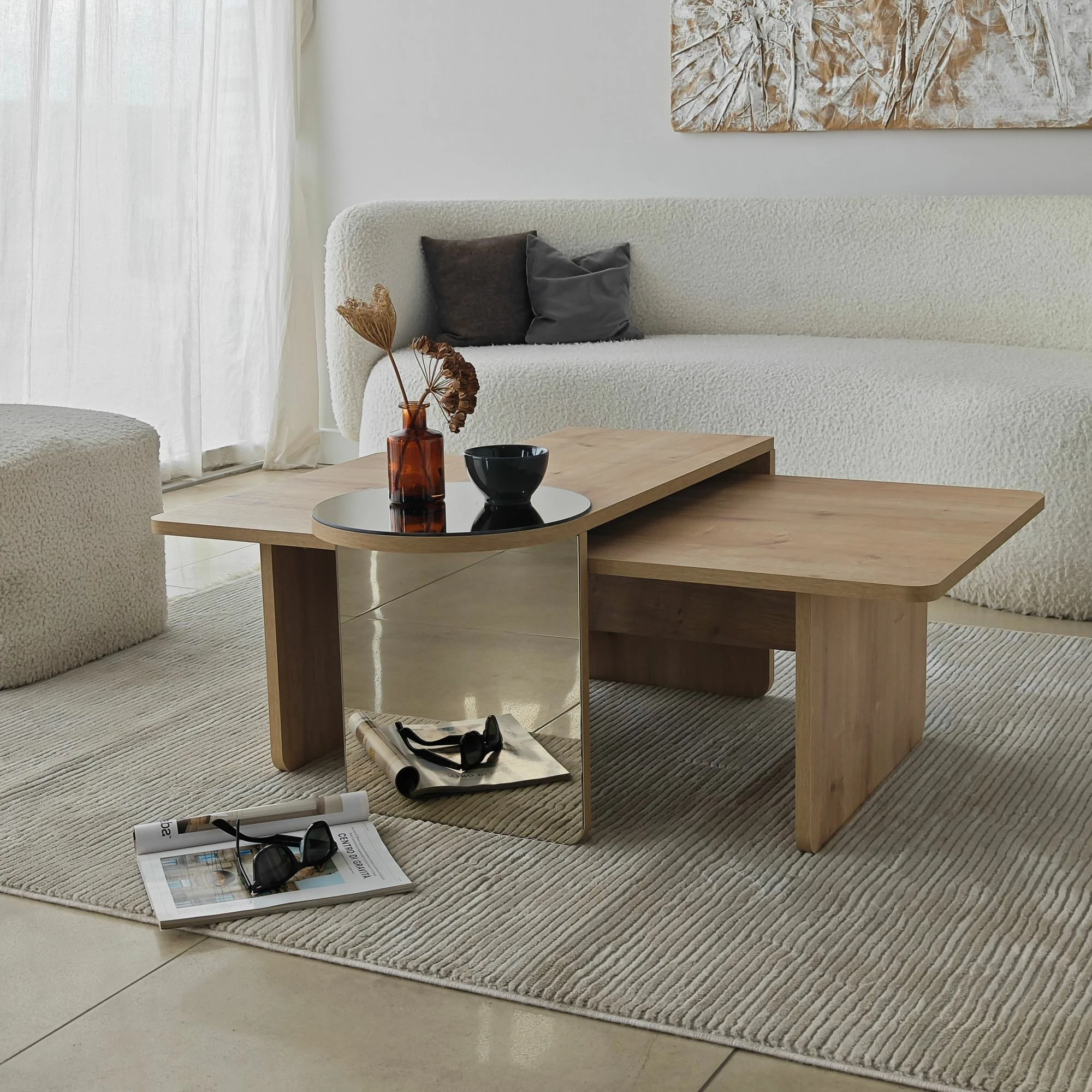 Set tavolinash kafeje Skye Decor, Luna 2, bronzie, sapphire oak
