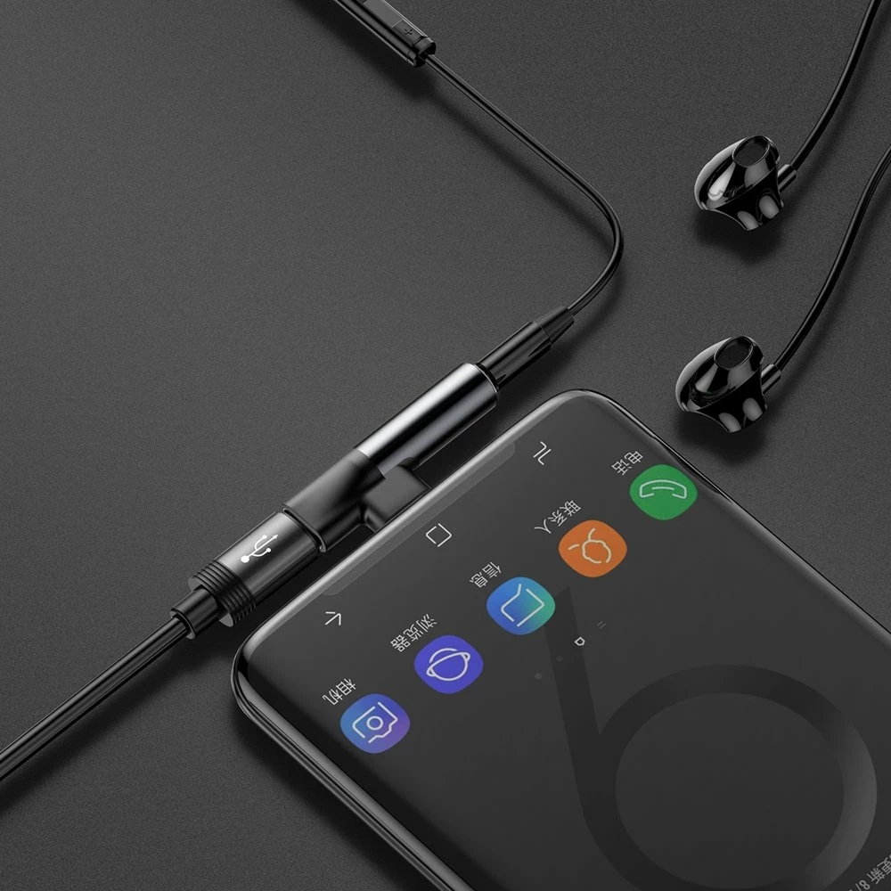 Adapter audio Baseus L41, USB-C në USB-C + 3.5 mm, i zi