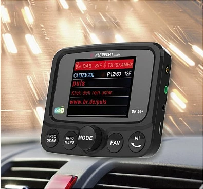 Radio DAB+ për veturë Albrecht DR 56+, Bluetooth 4.0, FM transmitter, AUX, MicroSD, ekran TFT 2.4", e zezë